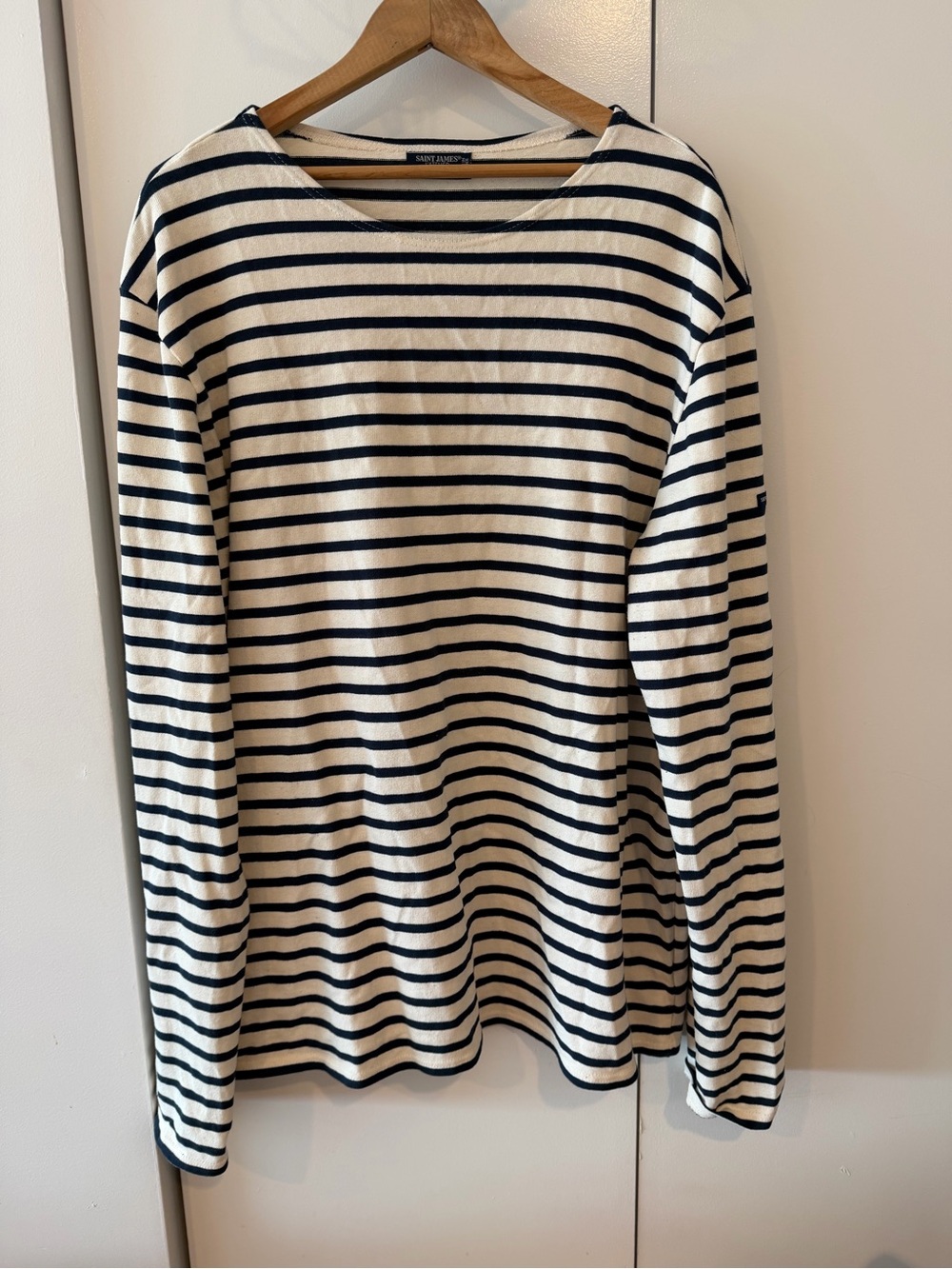 Saint James L’Atelier - 3XL - White & Navy Breton Stripe Long-Sleeve Shirt